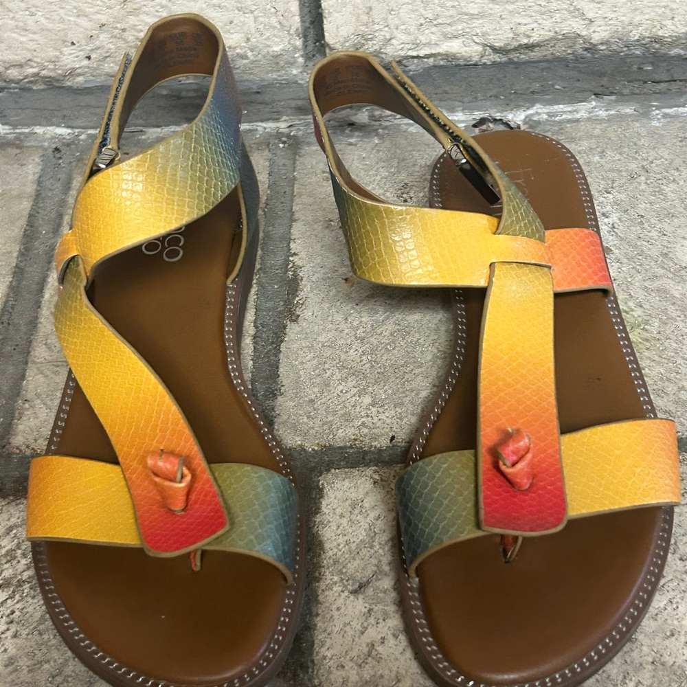 Franco Sarto Women's Multicolor Leather Strappy Sandals - Picture 2 of 6